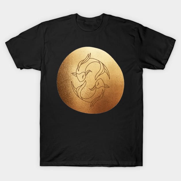 Pisces Zodiac Metallic Gold T-Shirt by Faeblehoarder